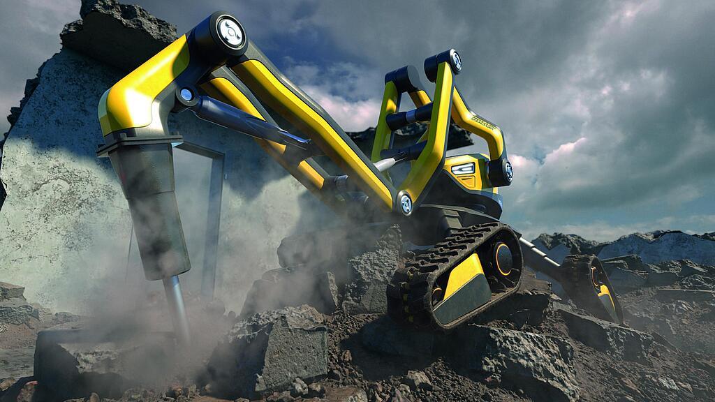 WNG_Global_image_innovation.jpg Wacker Neuson innovation concept construction machine demolishing a wall.